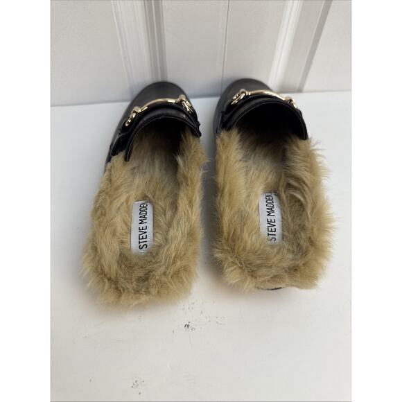Steve Madden Women's Jill Black Leather Slides Fur Loafer Size 6.5 Shoe NWB - Picture 4 of 10